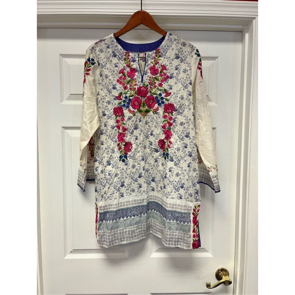 Ethnic by Outfitters Heavily Embroidered Floral Tunic Too Dress sz L EUC Boho